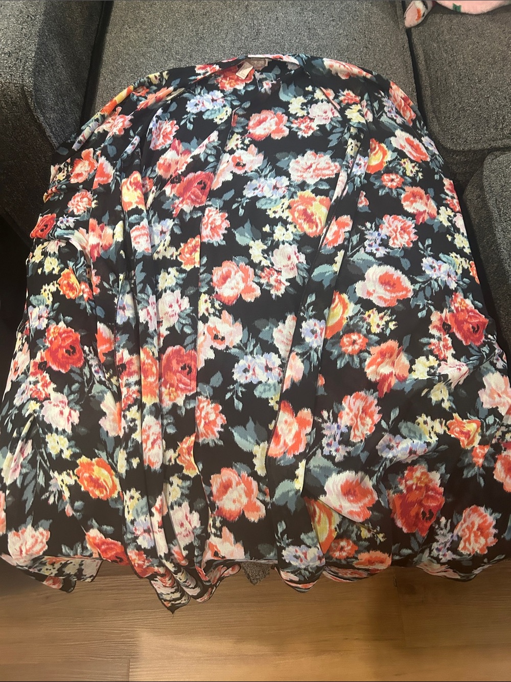 Forever 21 Black Floral Camisole with Coral and White Roses